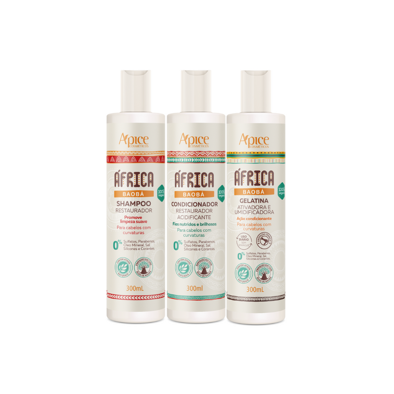 Kit África Baobá - Shampoo, Condicionador e Gelatina (3 ITENS)