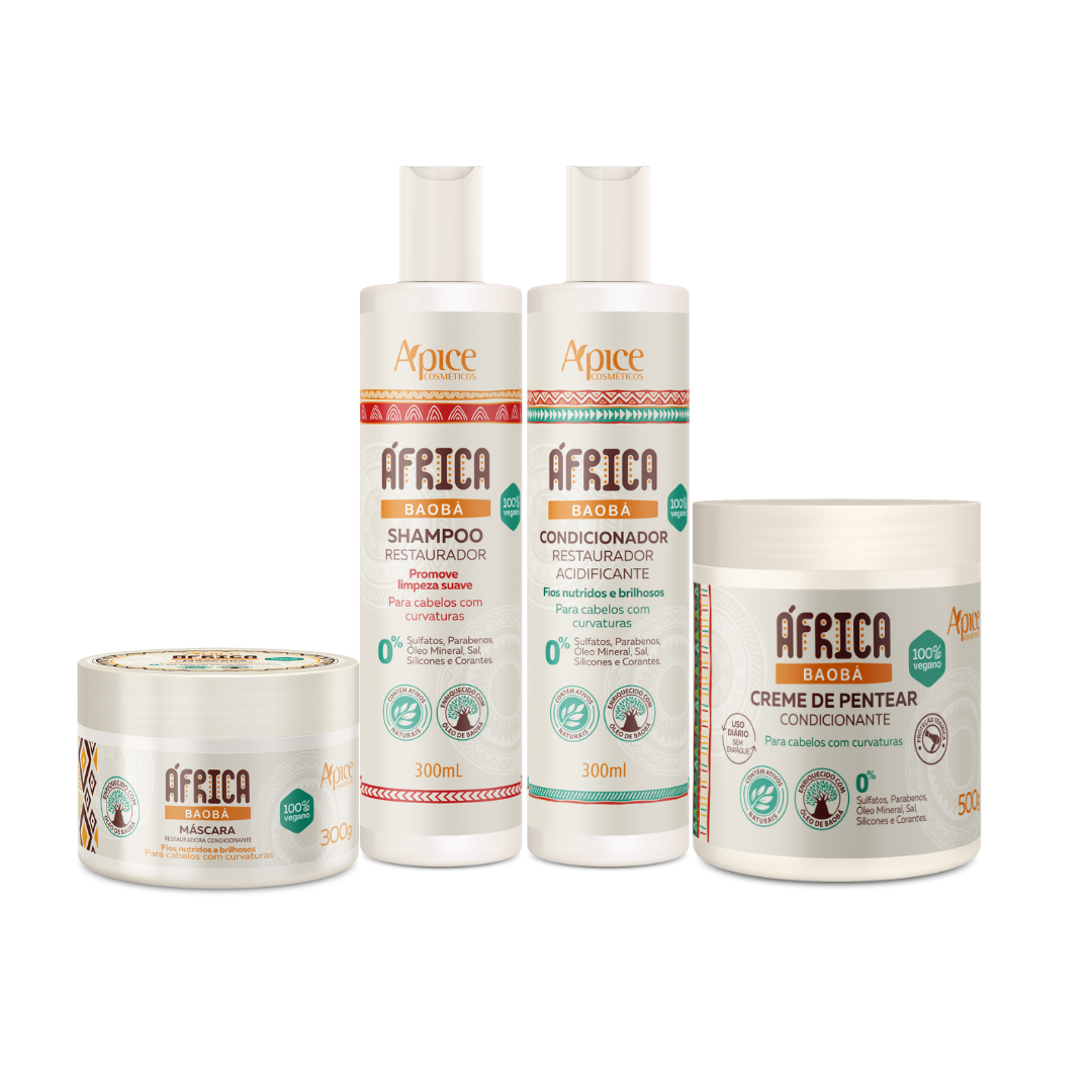 Kit África Baobá - Shampoo, Condicionador, Máscara e Creme de Pentear (4 ITENS) - Image 1