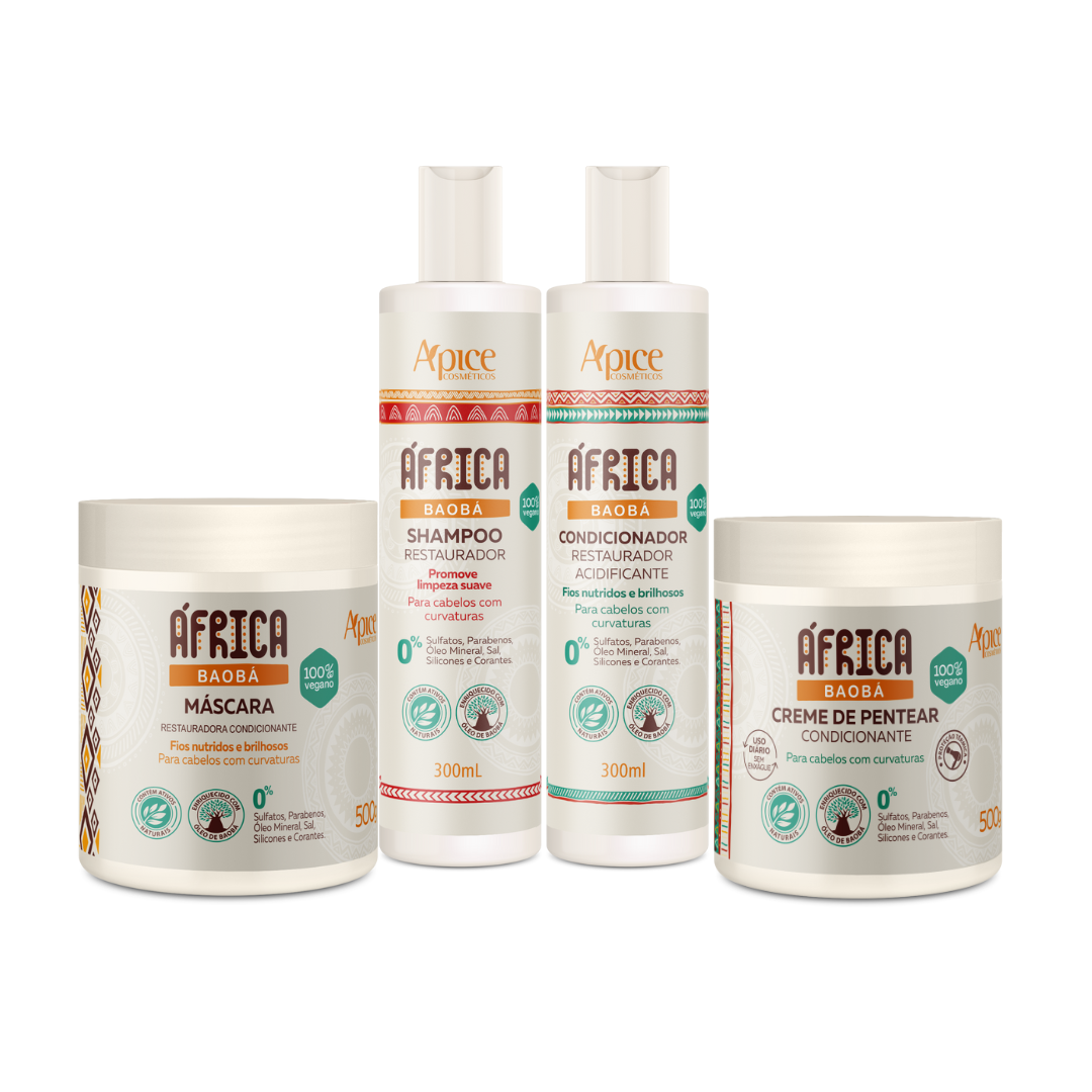 Kit África Baobá - Shampoo, Condicionador, Máscara e Creme de Pentear (4 ITENS) - Image 1
