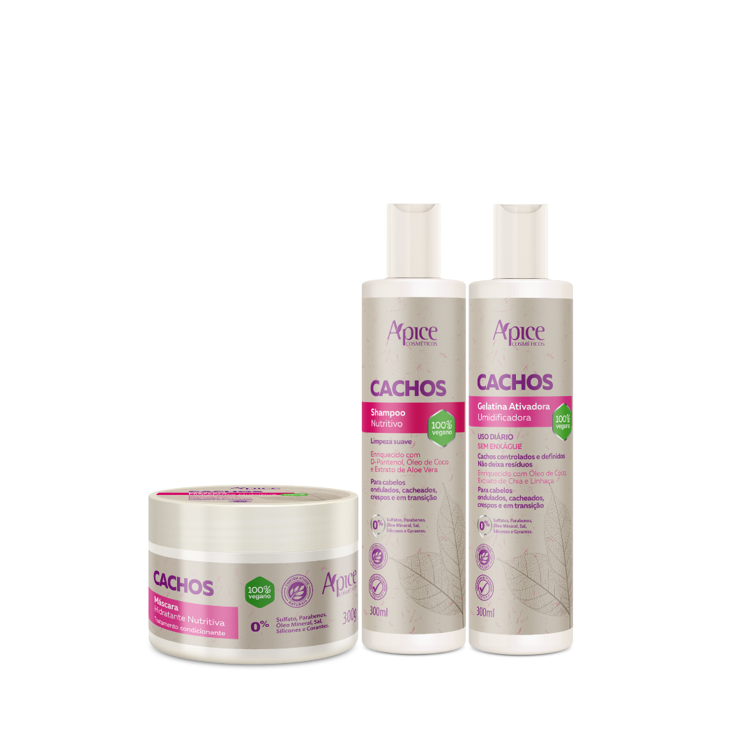 Kit Cachos -Shampo, Máscara e Gelatina (3 itens)